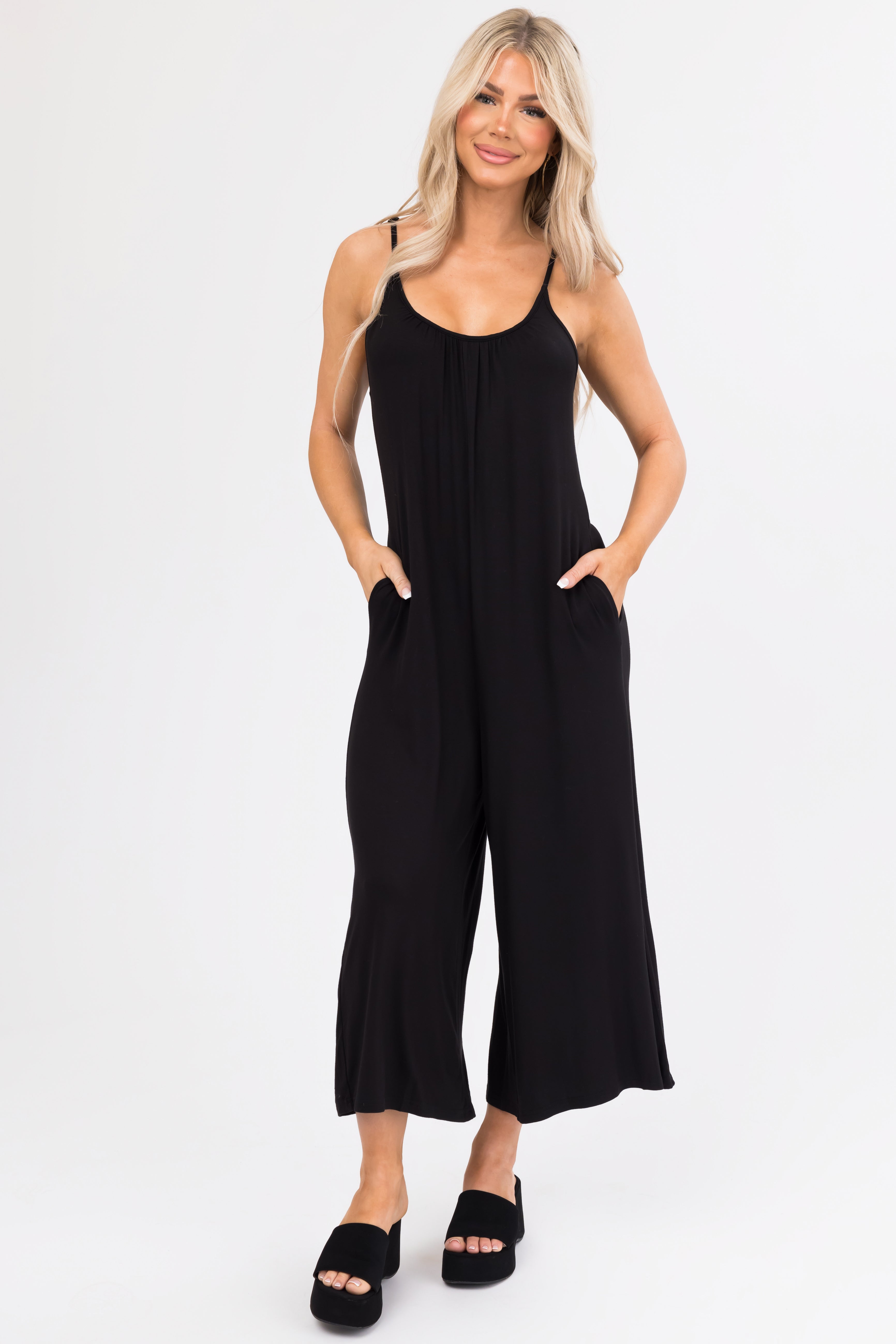 Black Sleeveless Loose Fit Soft Jumpsuit Lime Lush Boutique