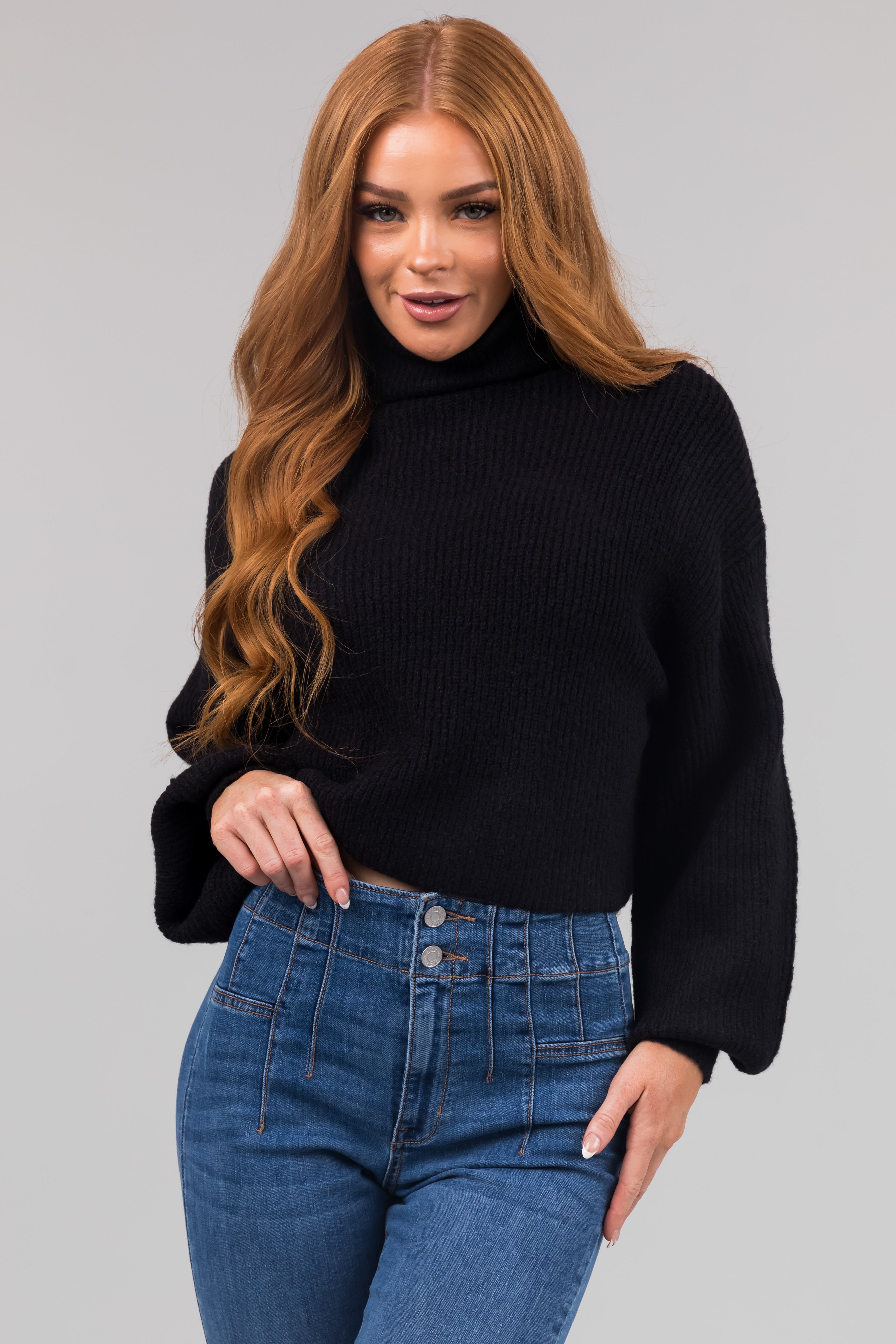 Black bubble sleeve sweater sale