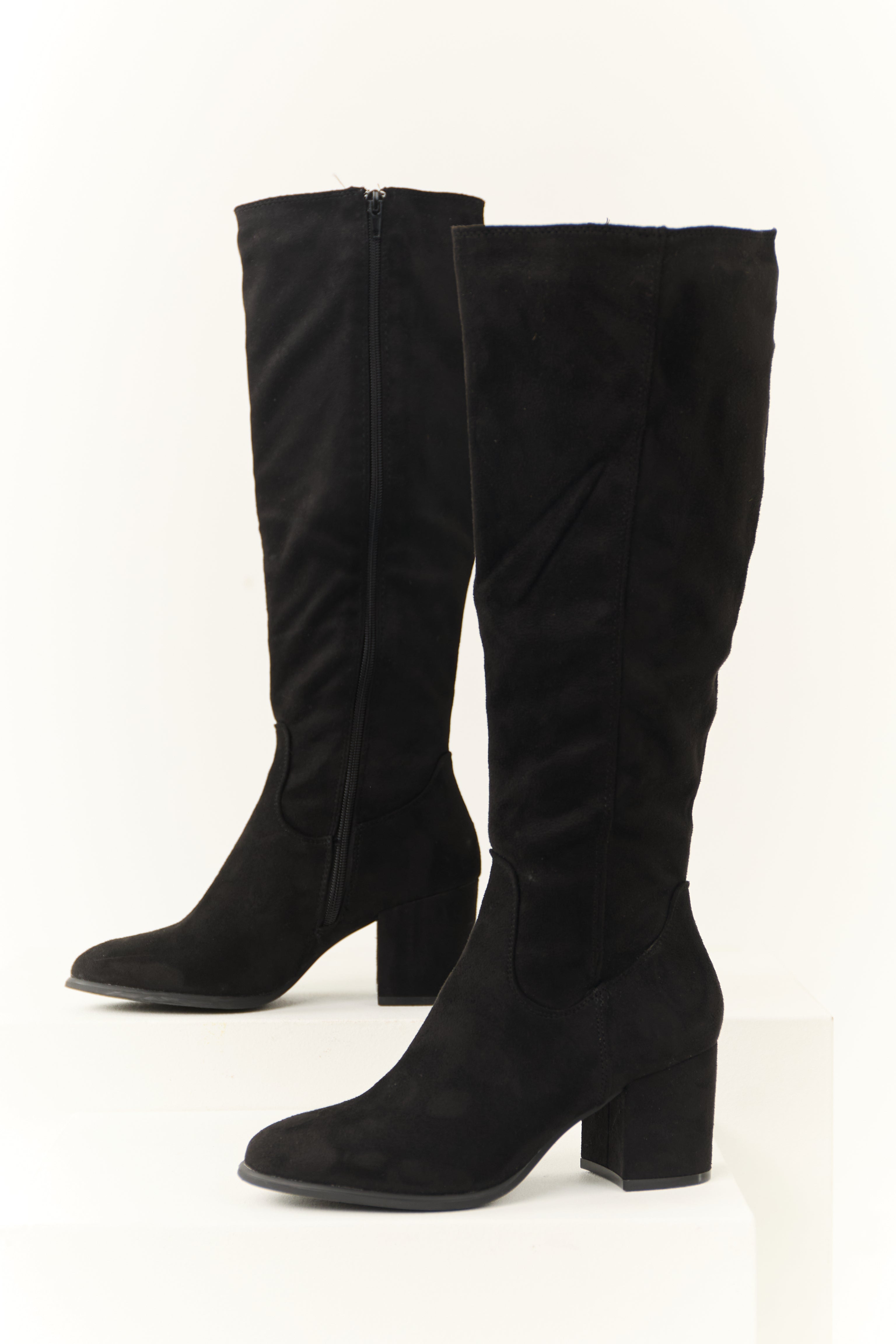 Black suede knee fashion high block heel boots