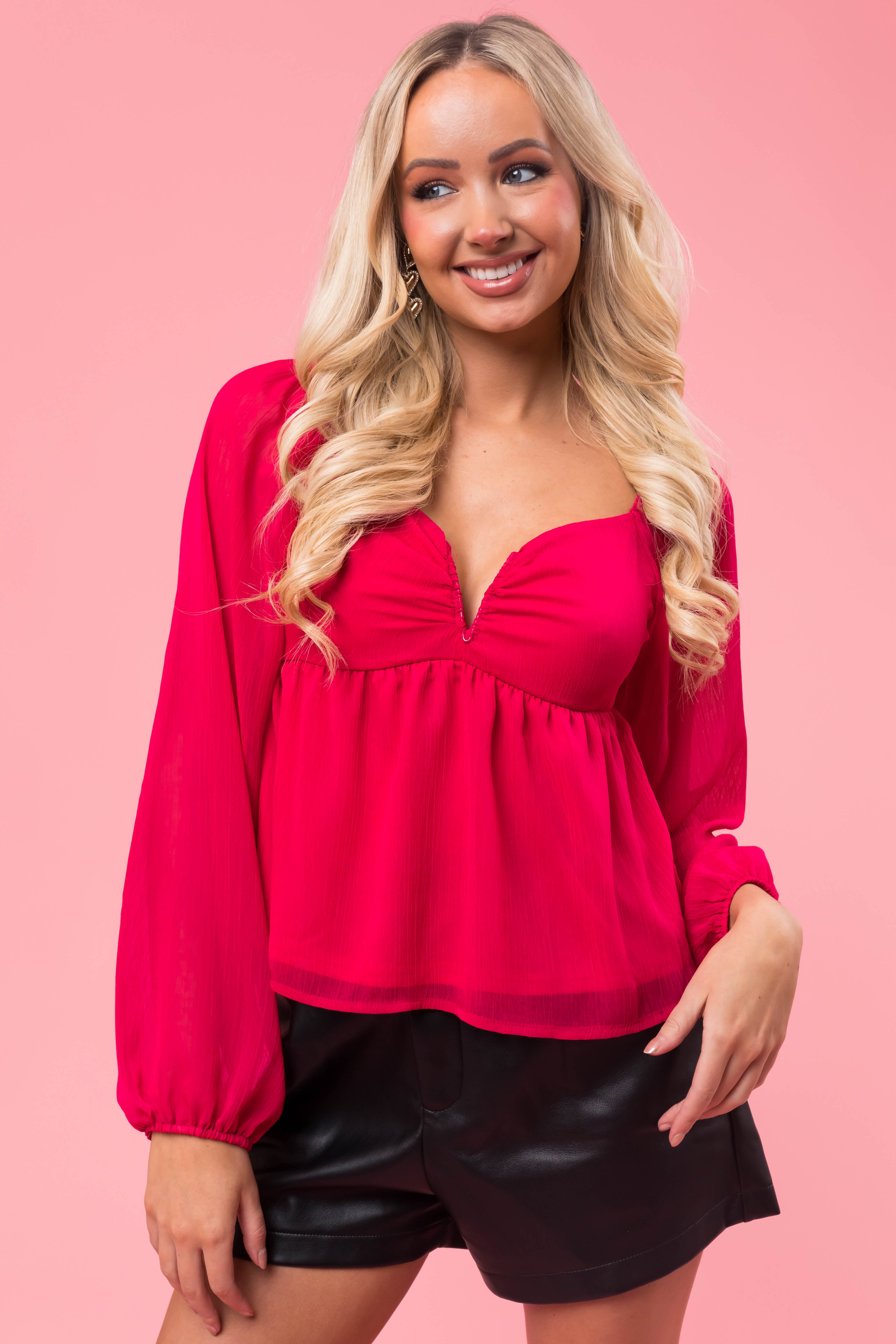 Solid Long Sleeve Babydoll Tee