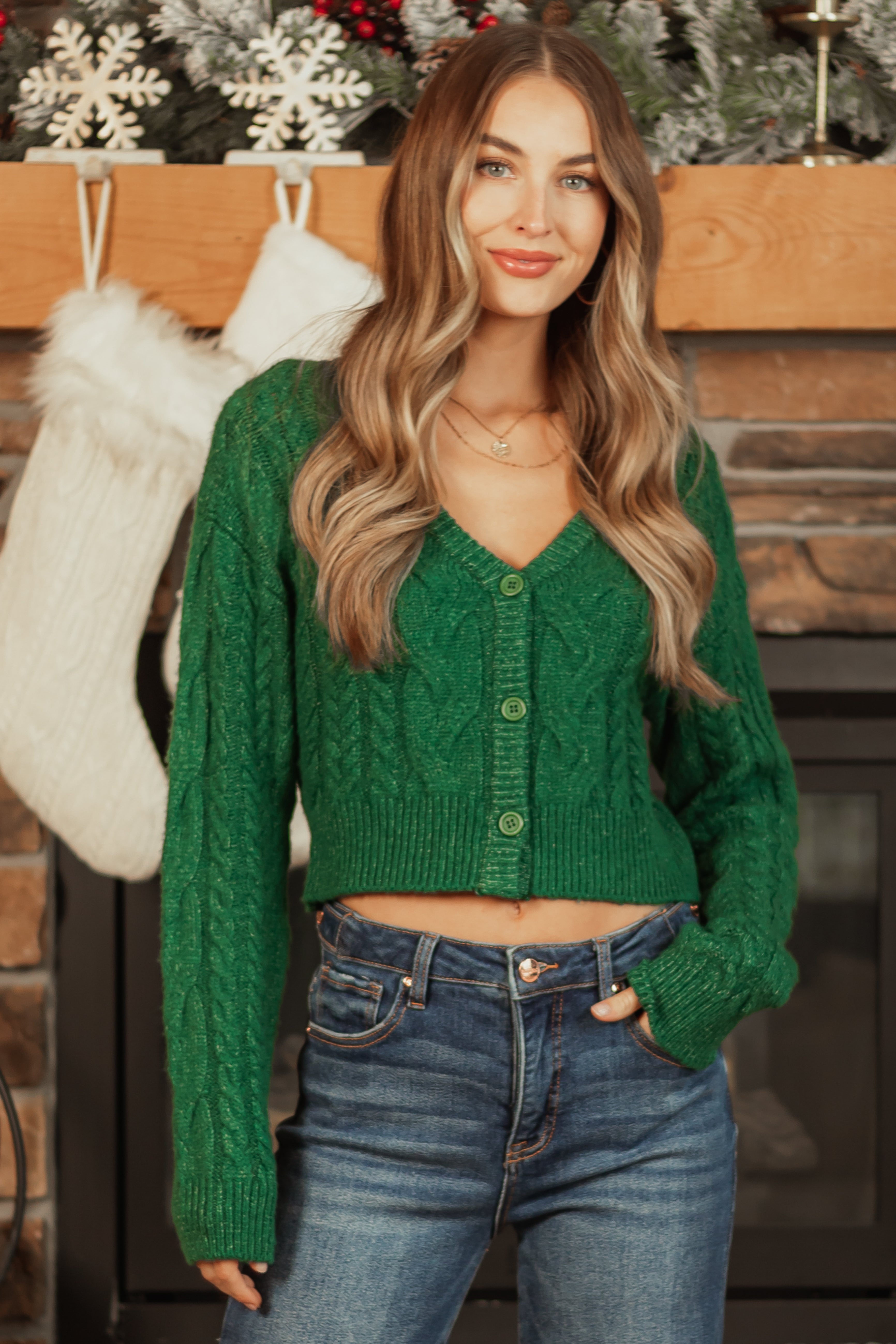 Green Cropped offers Cardigan