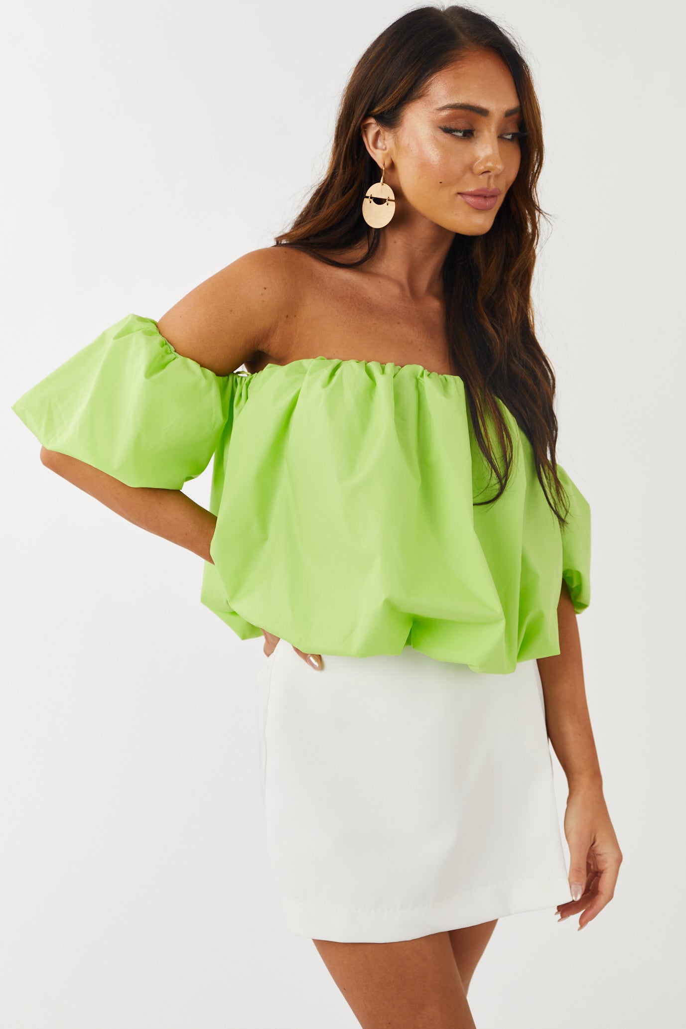 Neon green off outlet the shoulder top