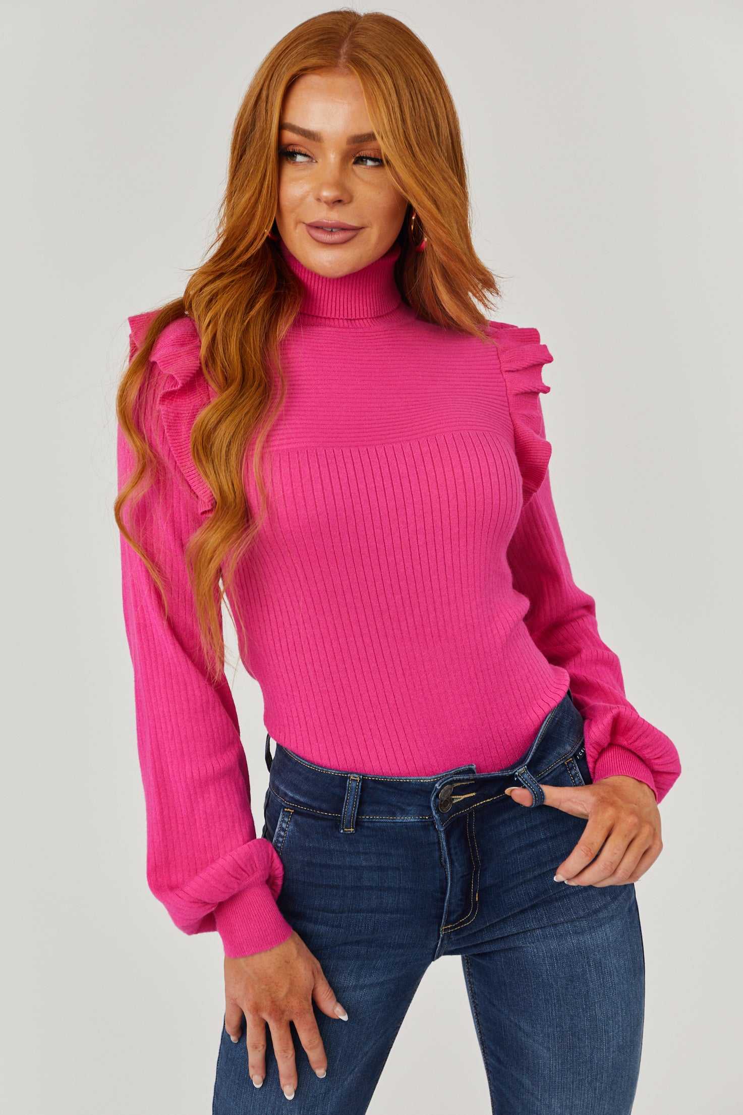 Ruffle hot sale turtleneck sweater