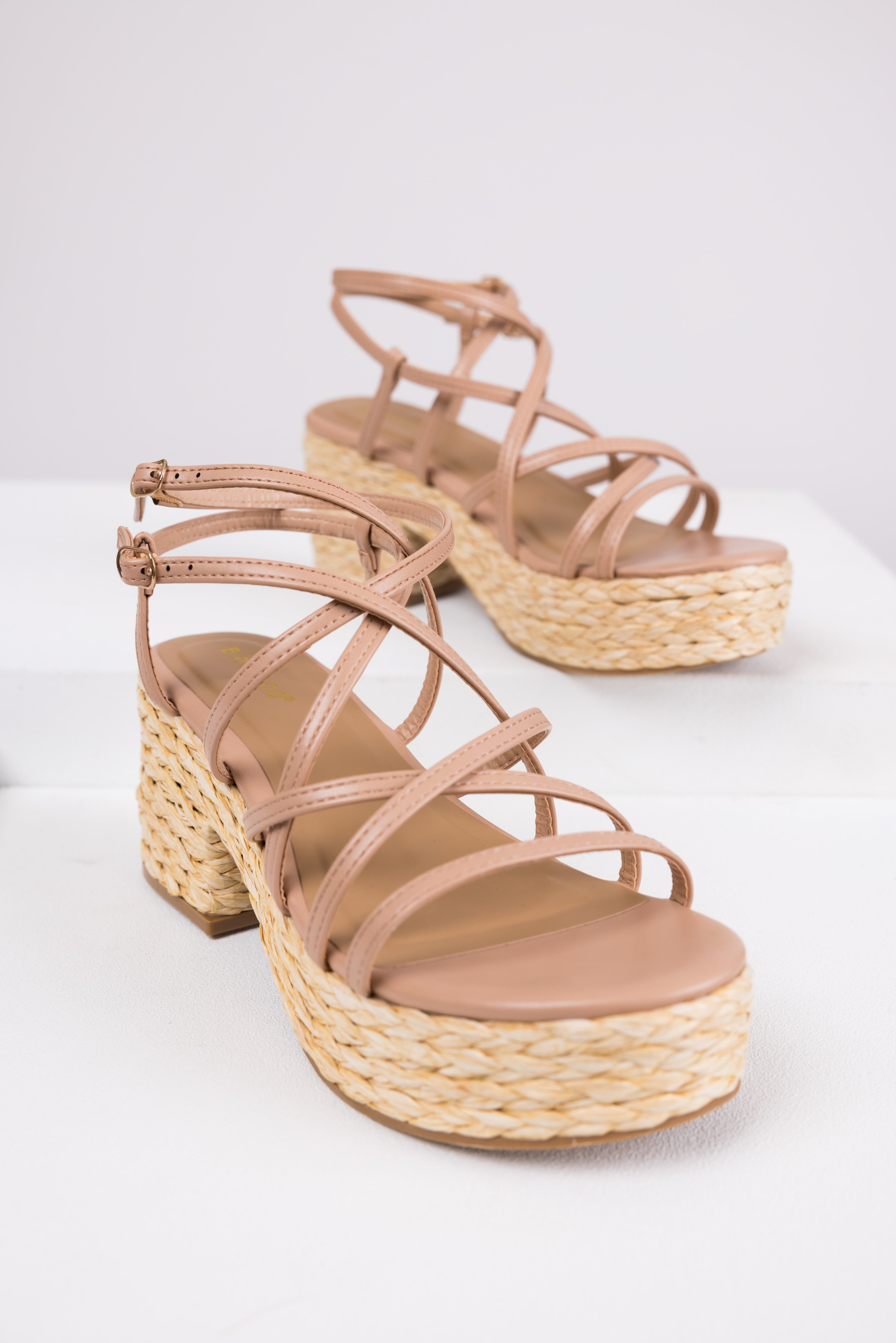 Nude Strappy Woven Detail Platform Heels Size 9