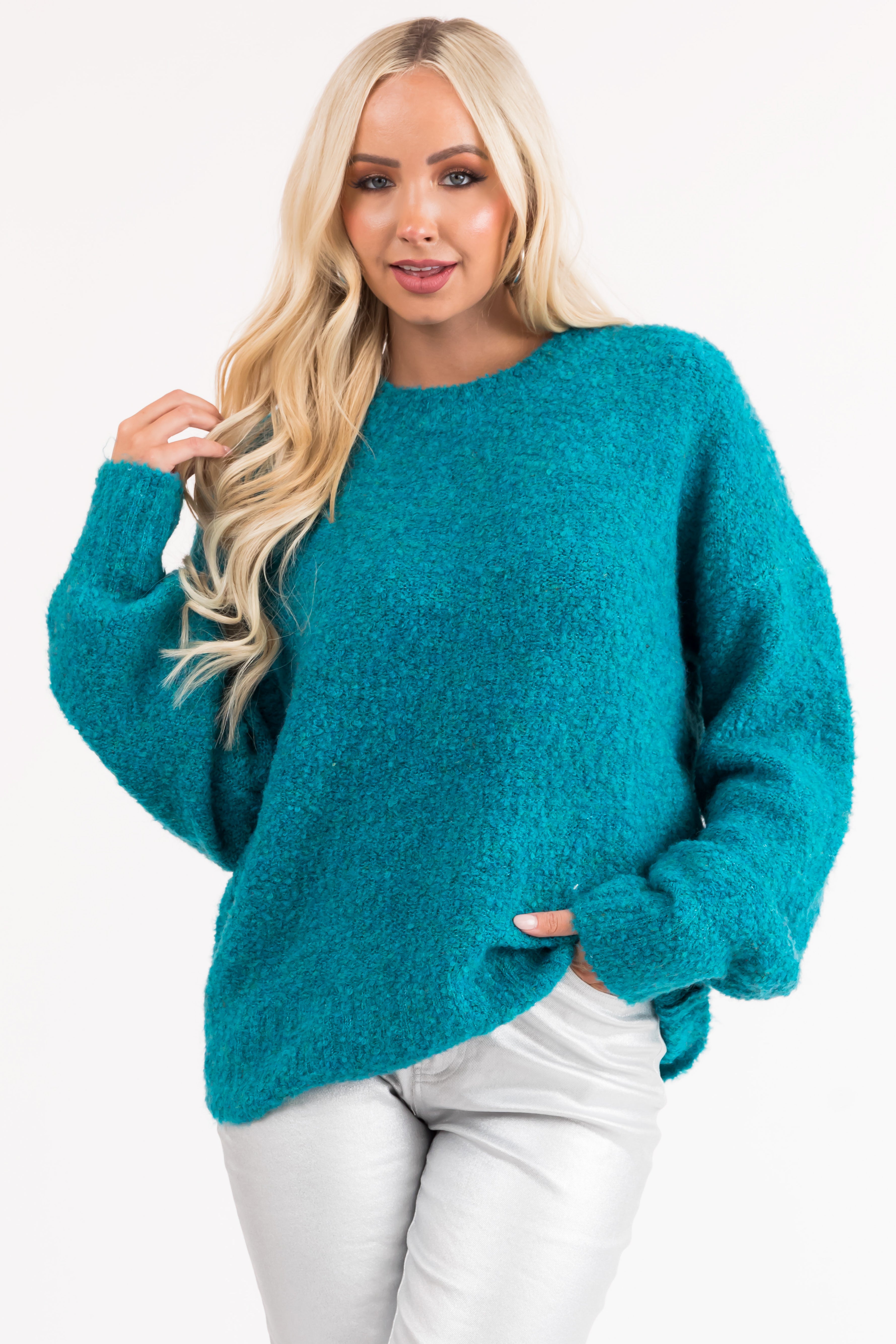 NWT Show Me shops Your MuMu Chilling Cozy Sweater Top Bright Teal Small