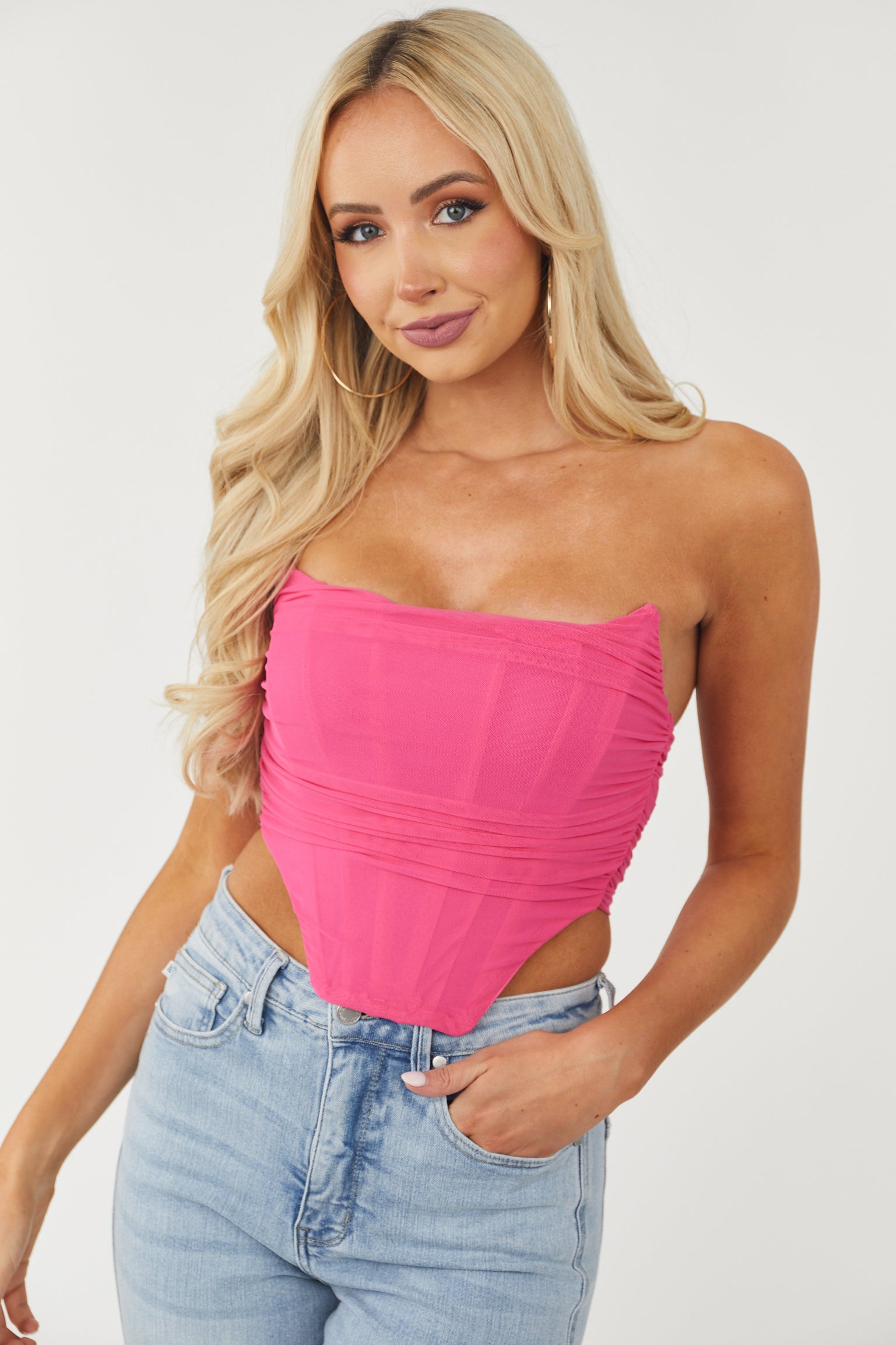Neon Pink Lace Bustier Tube Top