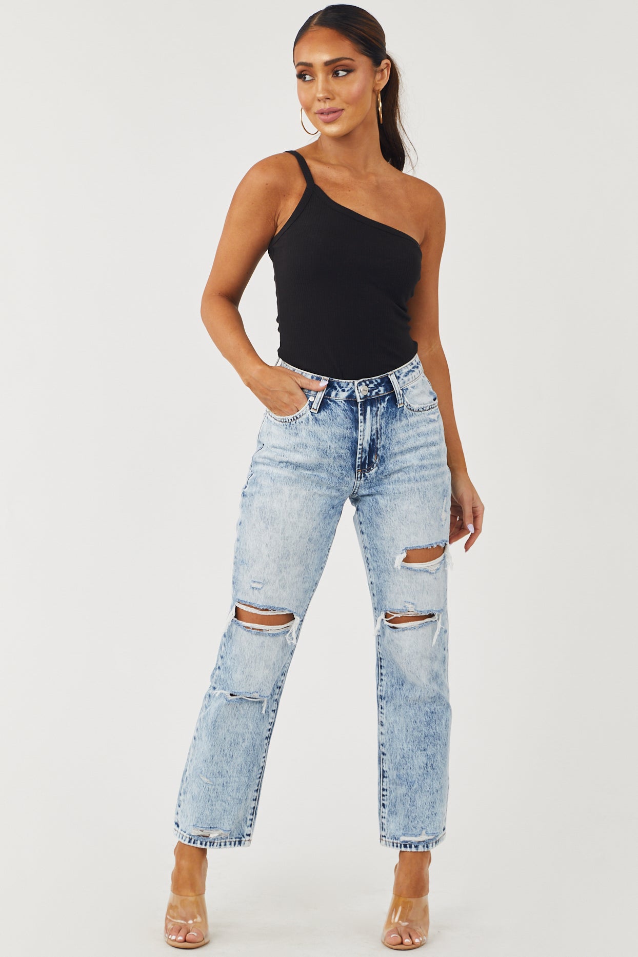 Plus Acid Wash High Waist Mom Jean