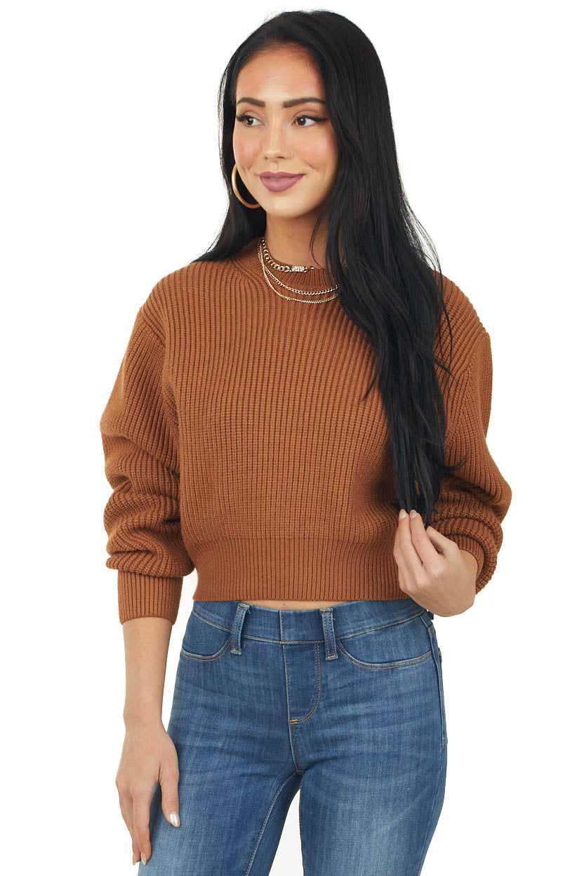 She+Sky Sepia Thick Ribbed Cropped Sweater Top