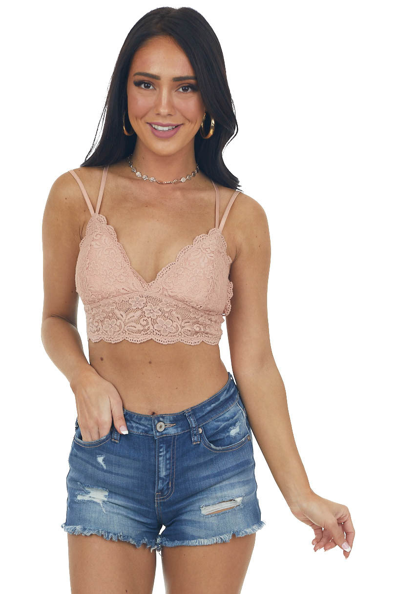 Double Strap Scalloped Bralette With Removable Padding & Adjustable Straps