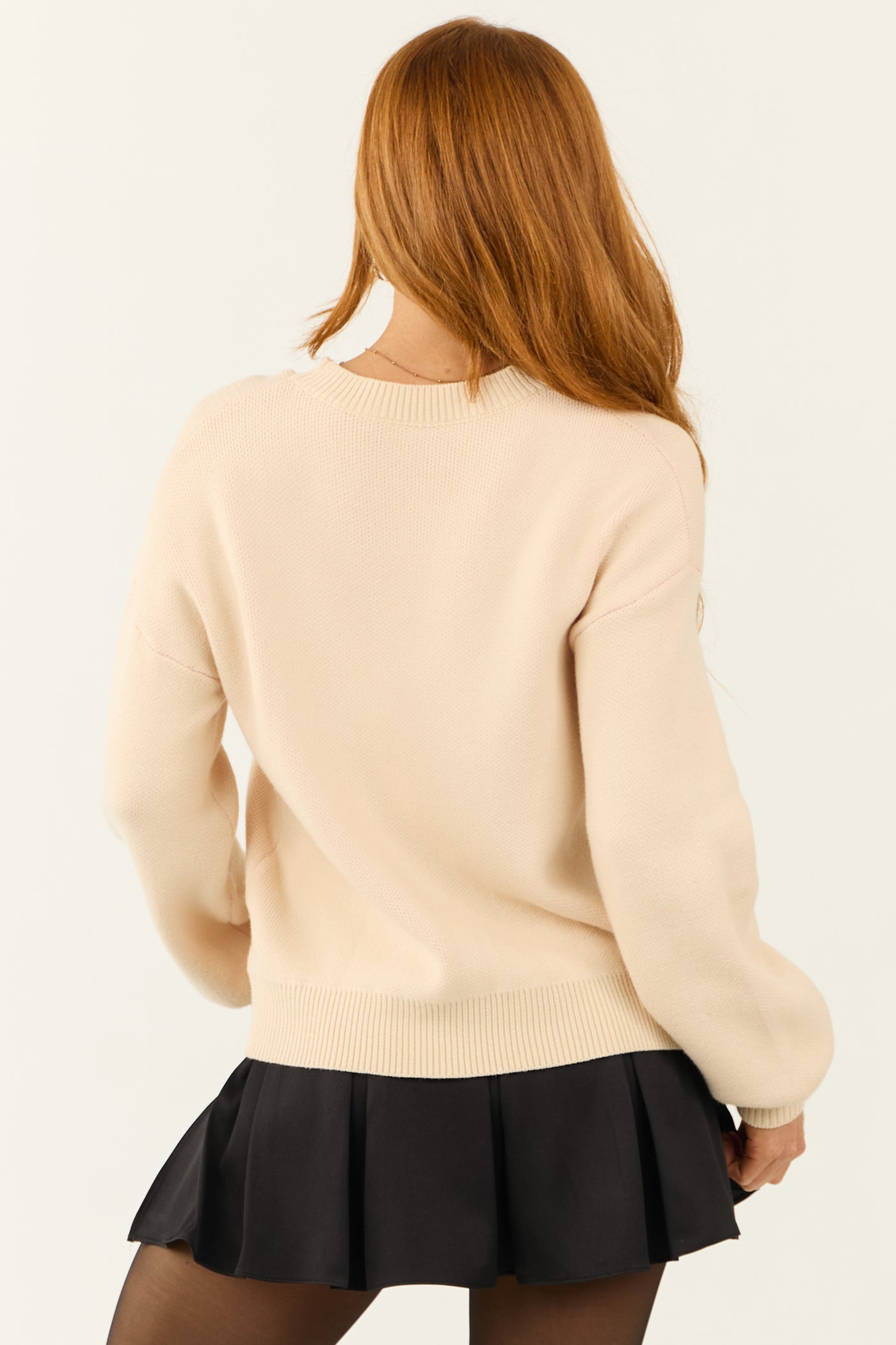 Almond Bow Graphic Puff Sleeve Sweater