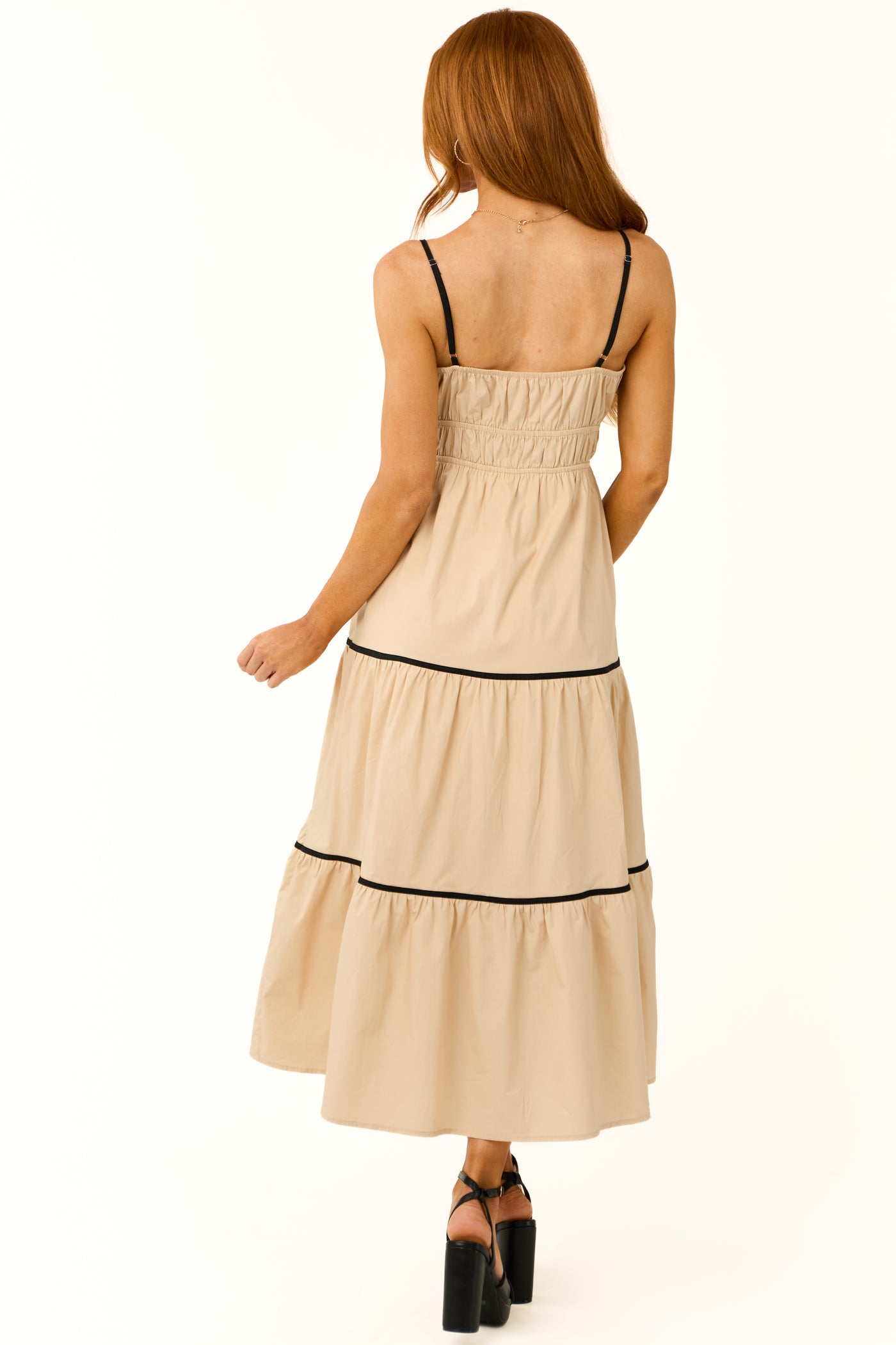 Almond Contrast Trim Sleeveless Maxi Dress