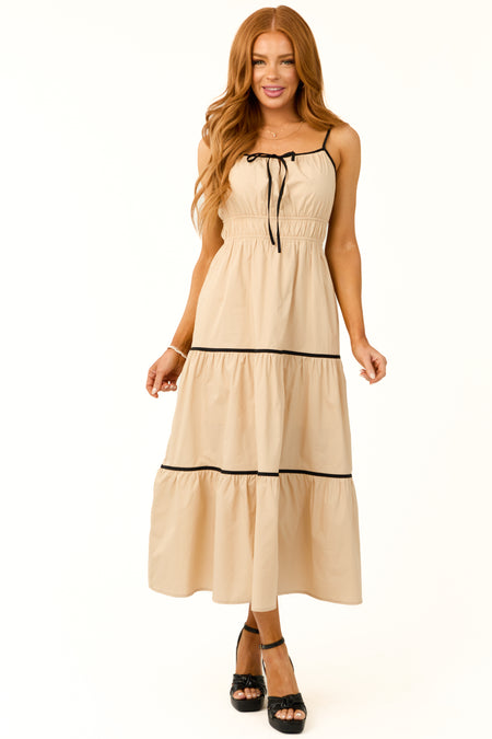 Almond Contrast Trim Sleeveless Maxi Dress