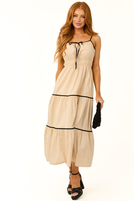 Almond Contrast Trim Sleeveless Maxi Dress