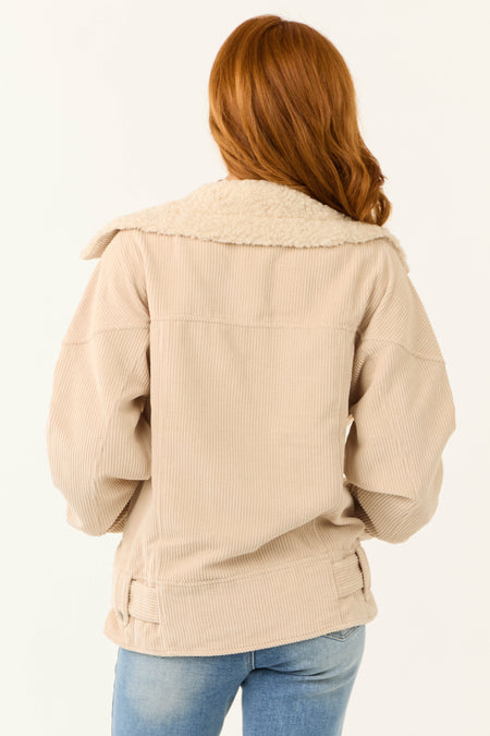 Almond Corduroy Asymmetrical Jacket