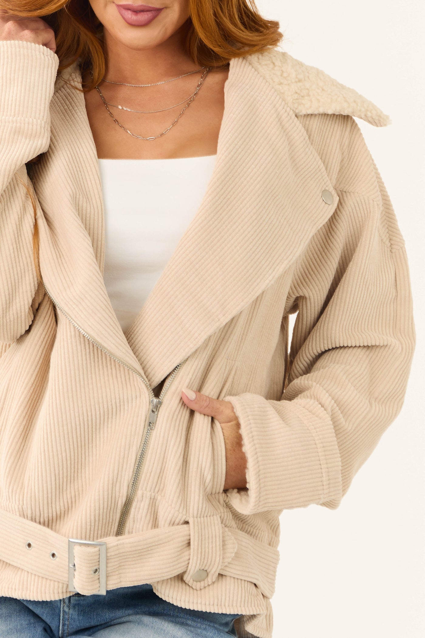 Almond Corduroy Asymmetrical Jacket