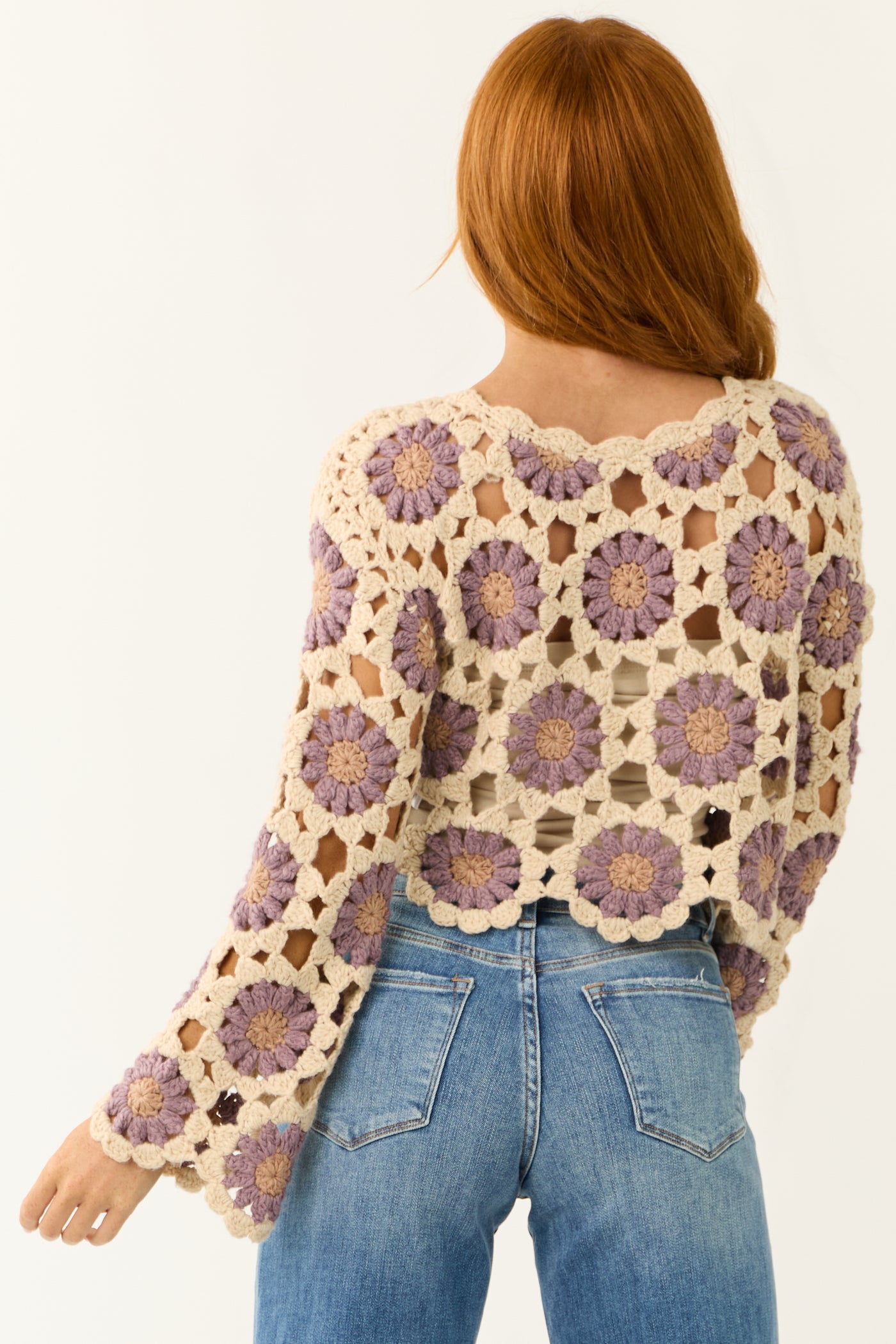 Almond Crochet Daisy Long Sleeve Top