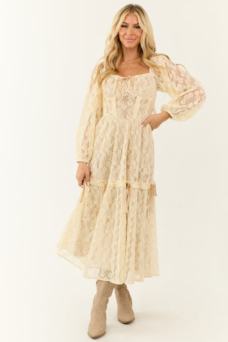 Almond Lace Corset Style Maxi Dress