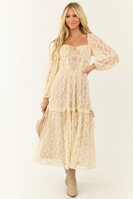 Almond Lace Corset Style Maxi Dress