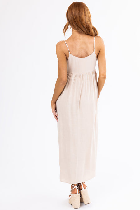 Almond Woven Strapless Flowy Midi Dress