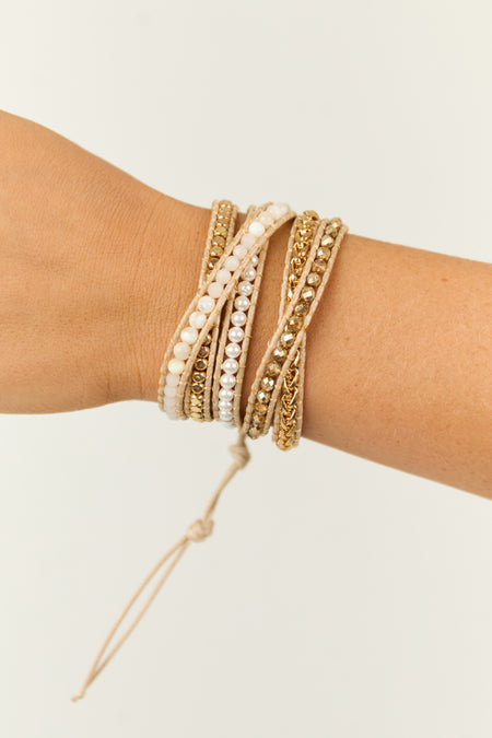 Almond Beaded Gemstone Cord Wrap Bracelet