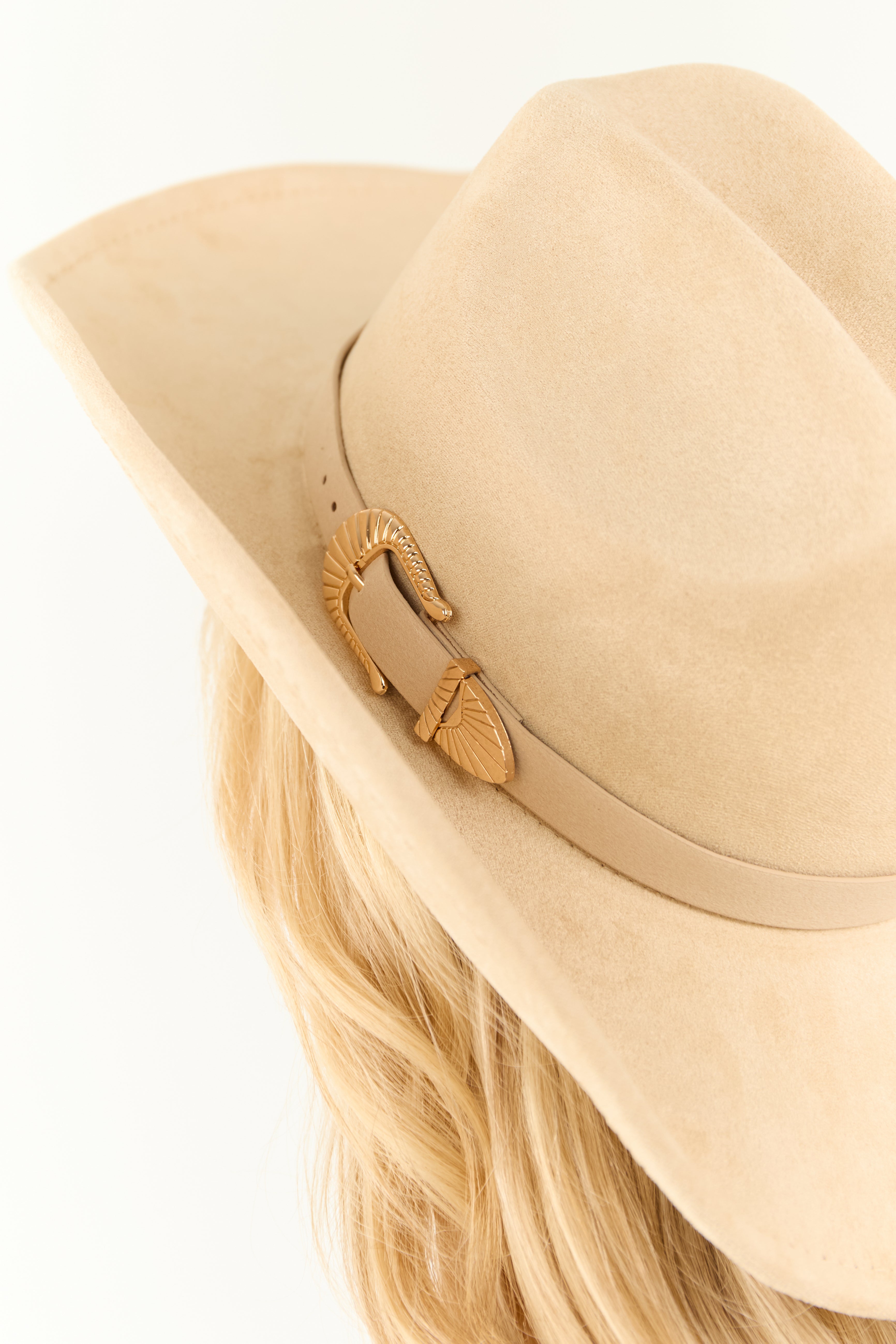 Almond Buckle Detail Faux Suede Cowboy Hat