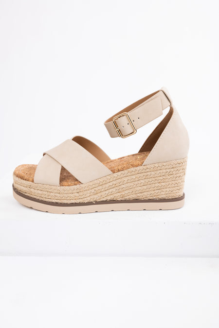 Almond Cross Strap Espadrille Platform Sandals