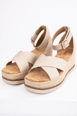 Almond Cross Strap Espadrille Platform Sandals