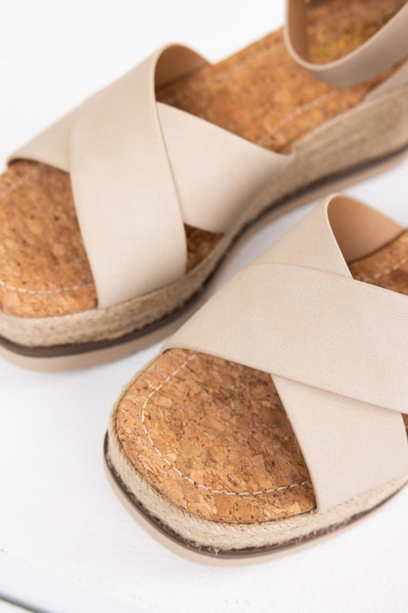 Almond Cross Strap Espadrille Platform Sandals