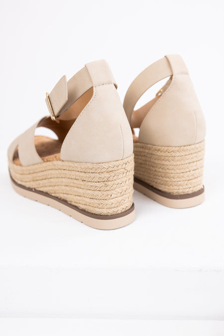 Almond Cross Strap Espadrille Platform Sandals