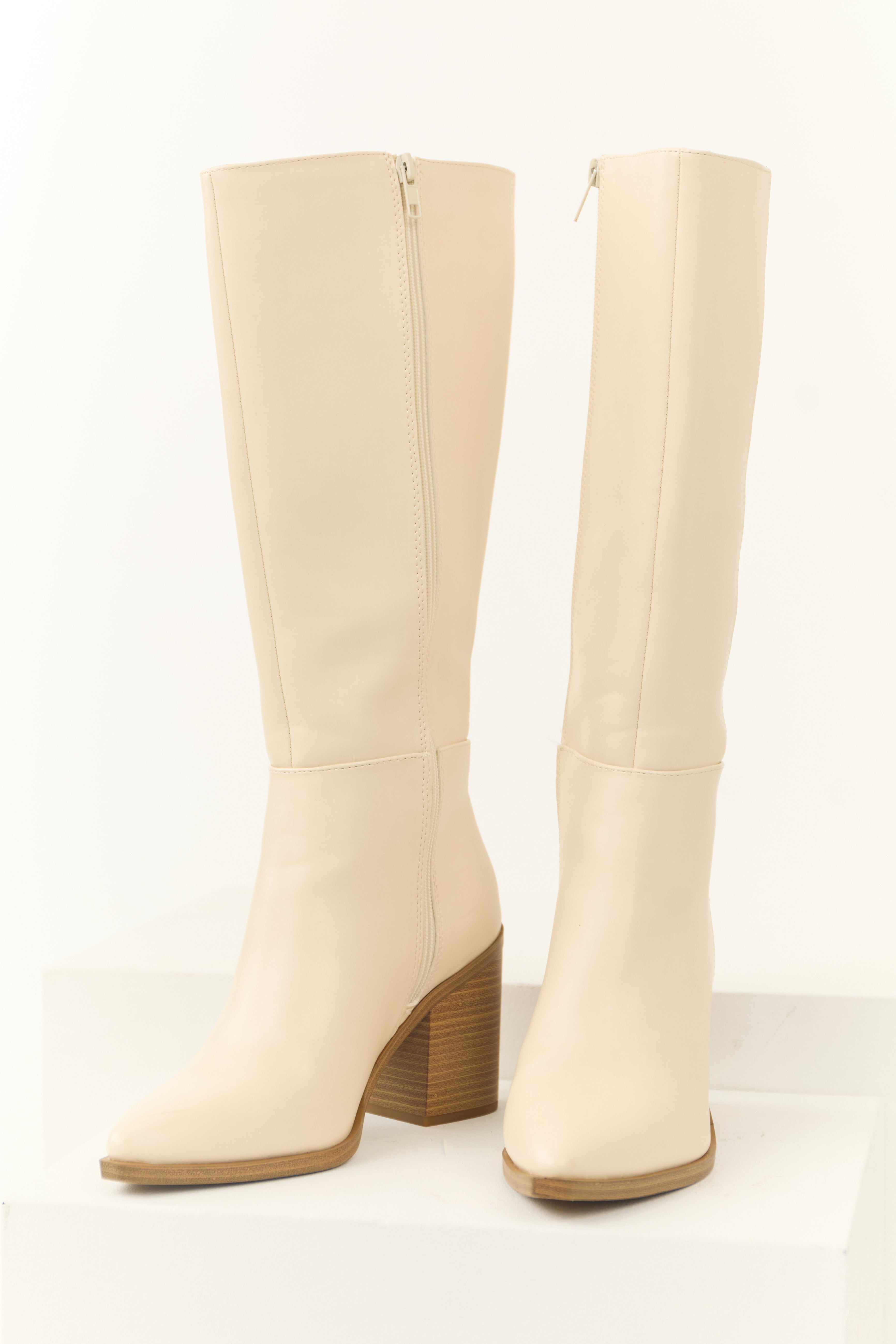 Almond Faux Leather Pointed Toe Boots