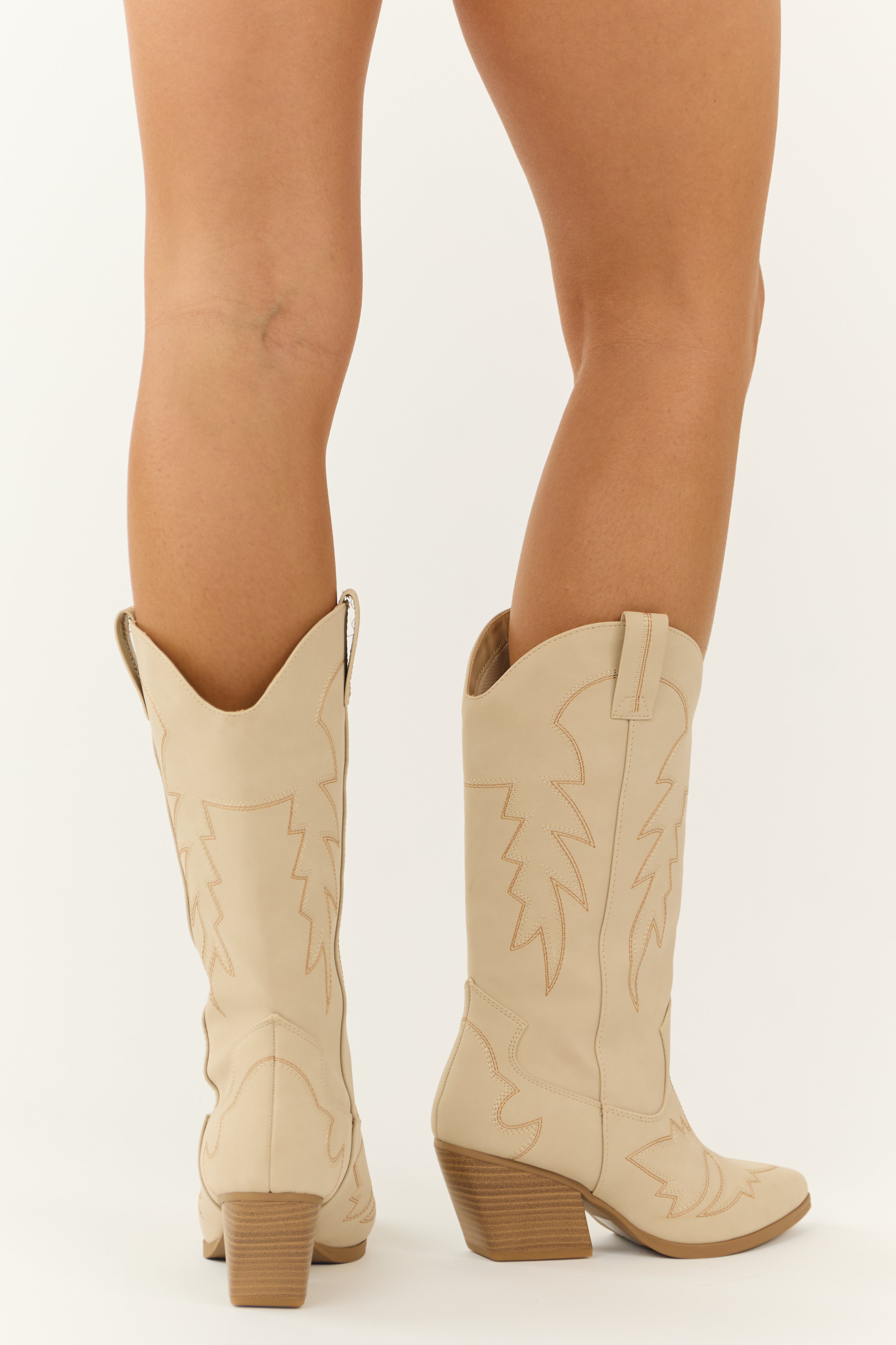 Almond Tall Western Stitching Heeled Boot