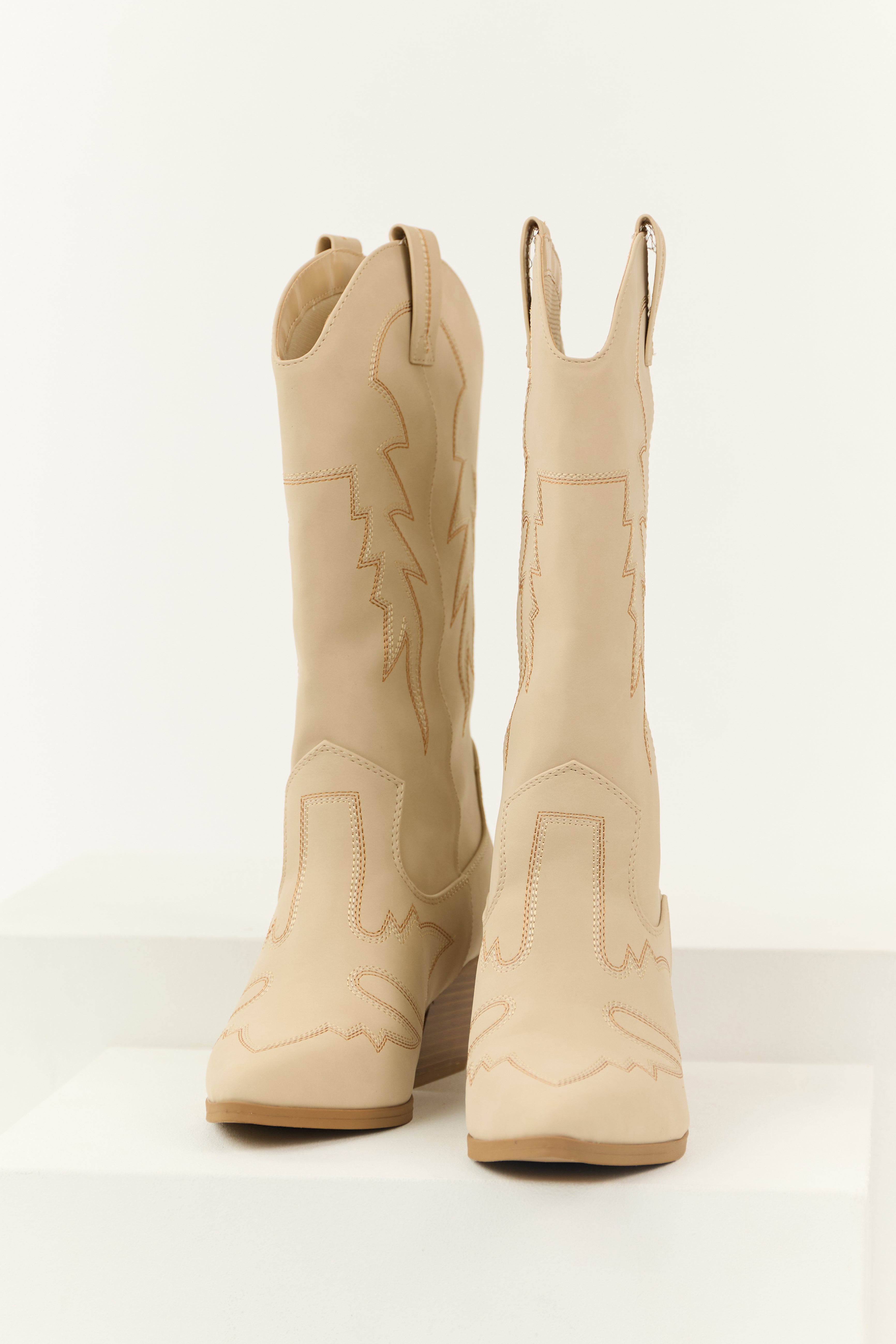 Almond Tall Western Stitching Heeled Boot