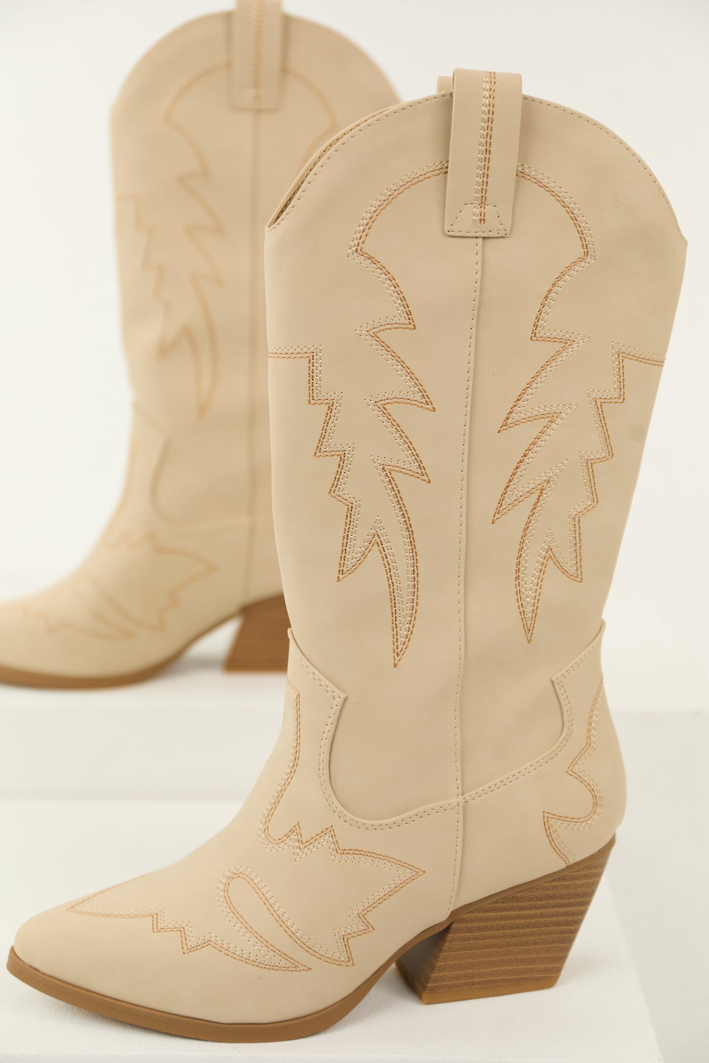 Almond Tall Western Stitching Heeled Boot