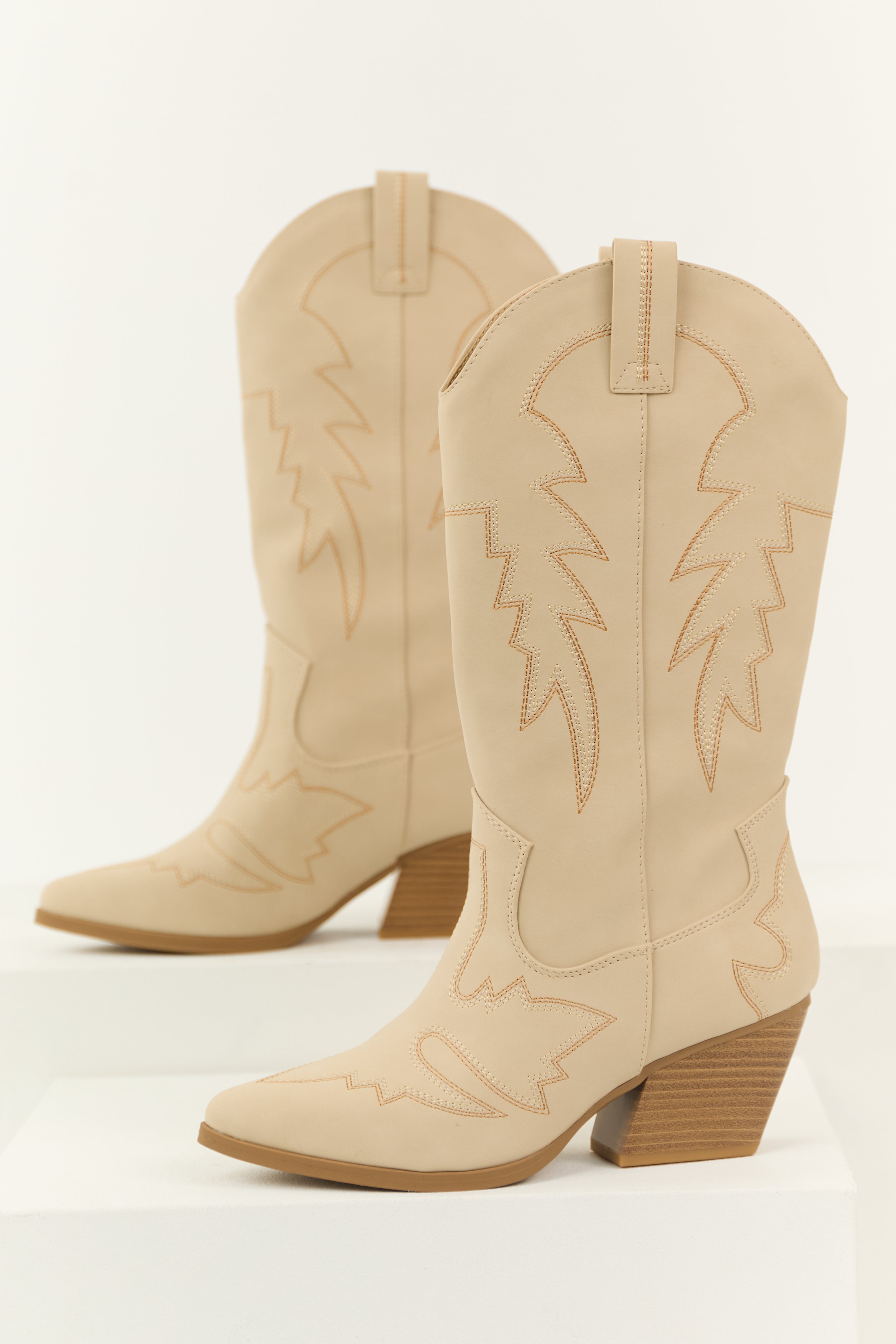 Almond Tall Western Stitching Heeled Boot