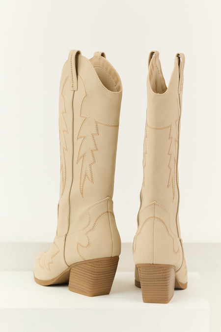 Almond Tall Western Stitching Heeled Boot