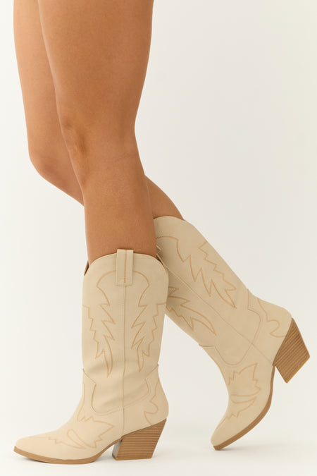 Almond Tall Western Stitching Heeled Boot