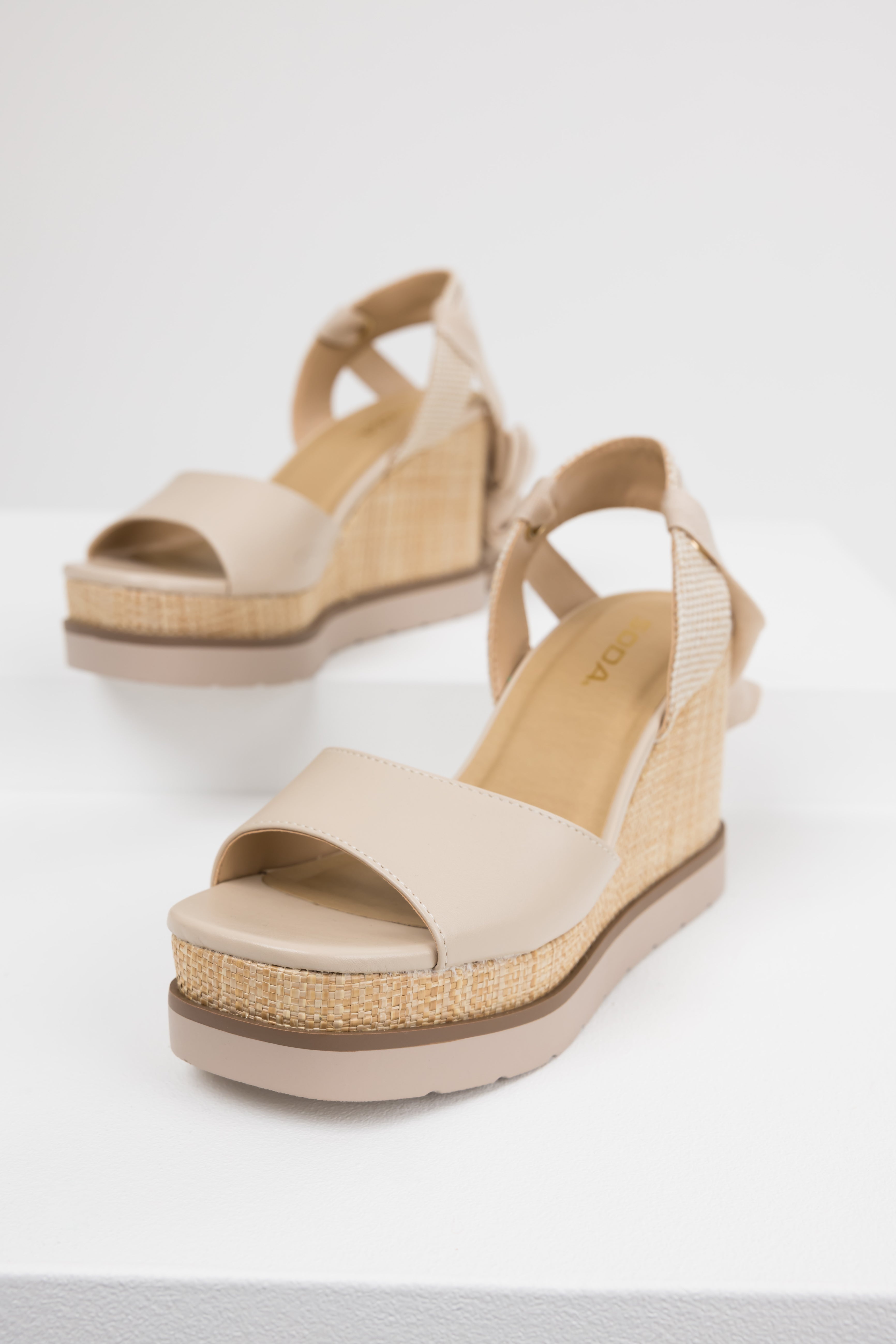 Almond Wrapped Ankle Raffia Platform Wedges