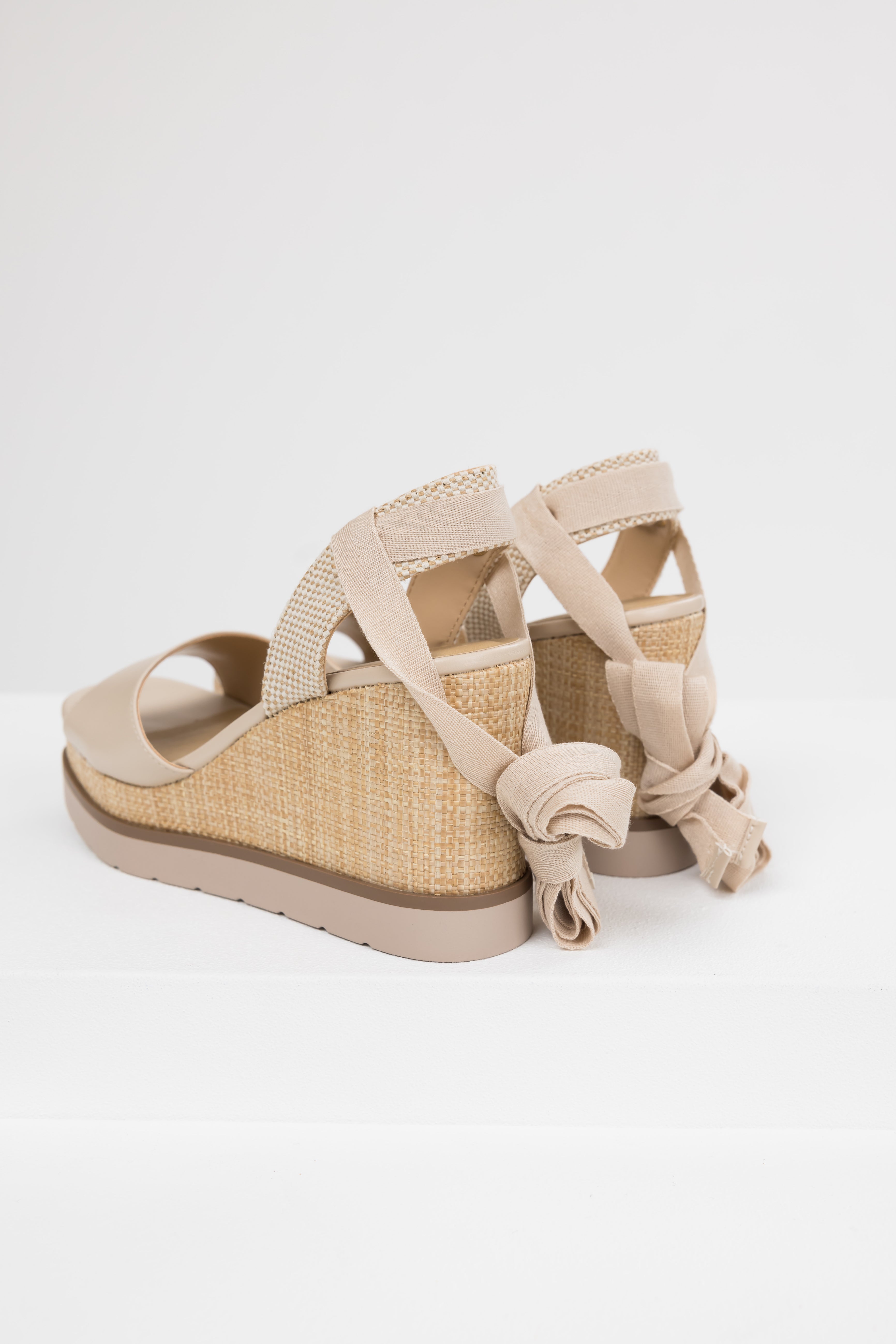 Almond Wrapped Ankle Raffia Platform Wedges