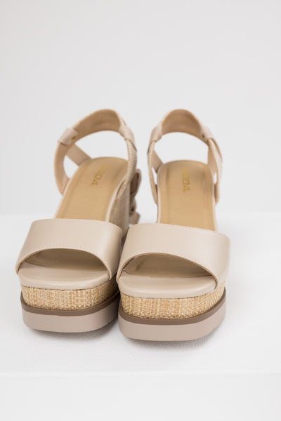 Almond Wrapped Ankle Raffia Platform Wedges