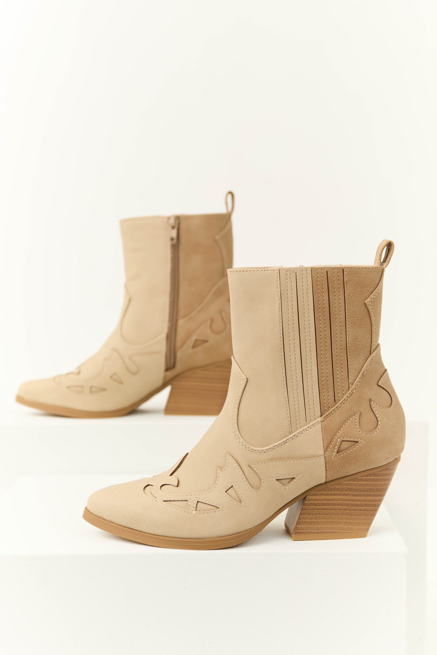 Almond and Latte Colorblock Ankle Boots