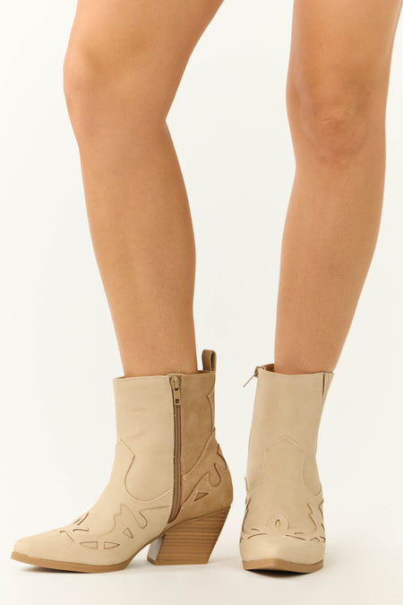 Almond and Latte Colorblock Ankle Boots