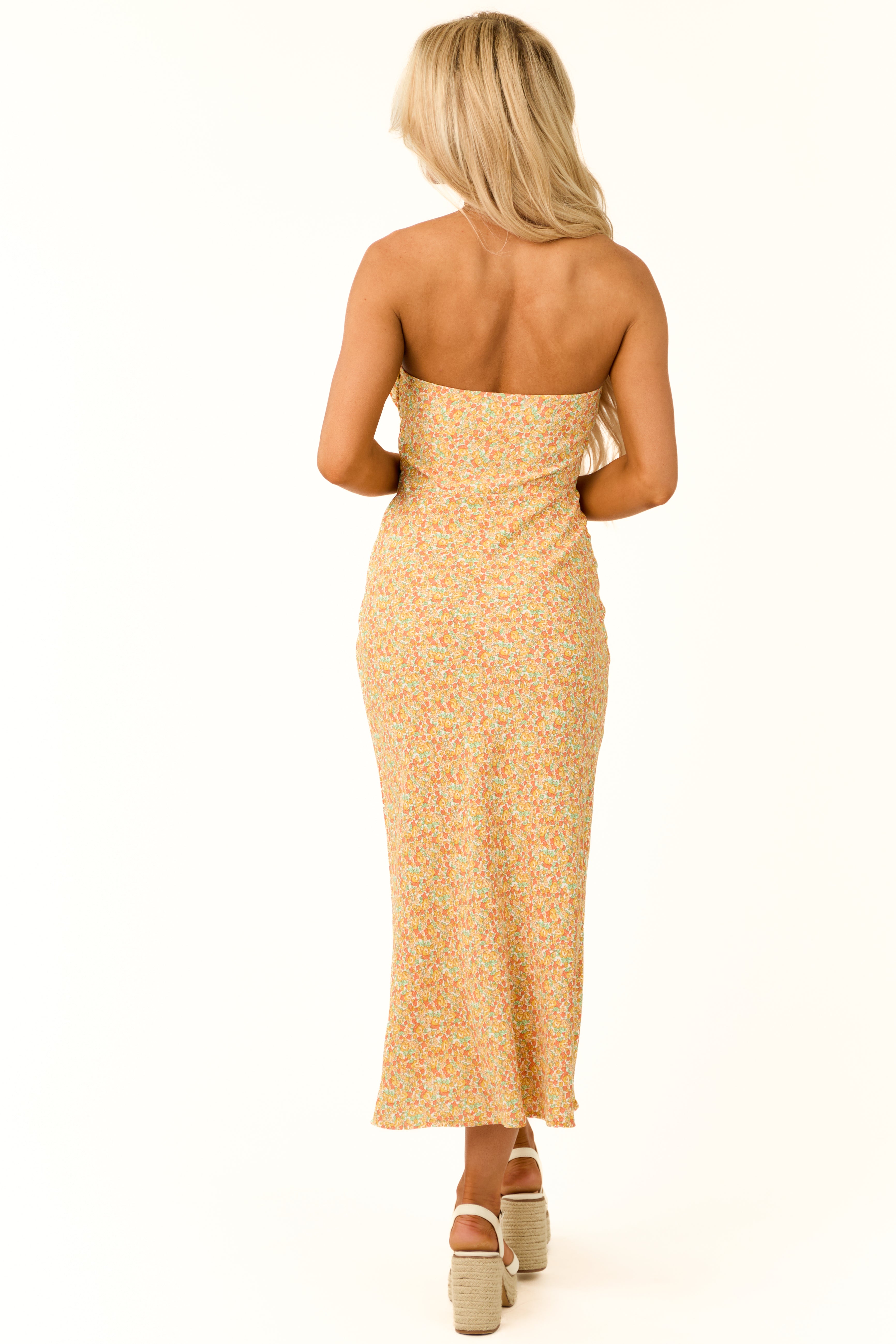 Amber Ditsy Floral Print Strapless Midi Dress