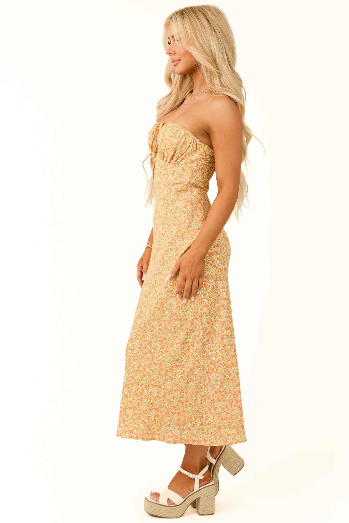 Amber Ditsy Floral Print Strapless Midi Dress