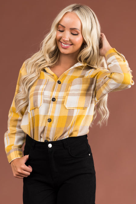 Amber Plaid Button Up Long Sleeve Top