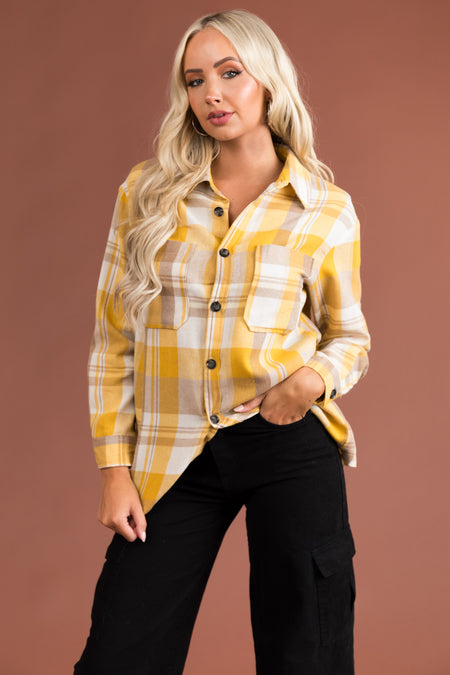 Amber Plaid Button Up Long Sleeve Top