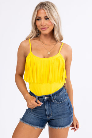 Amber Sleeveless Bodysuit with Fringe