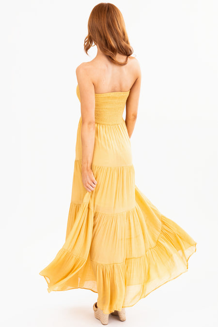 Amber Strapless Smocked Top Tiered Maxi Dress