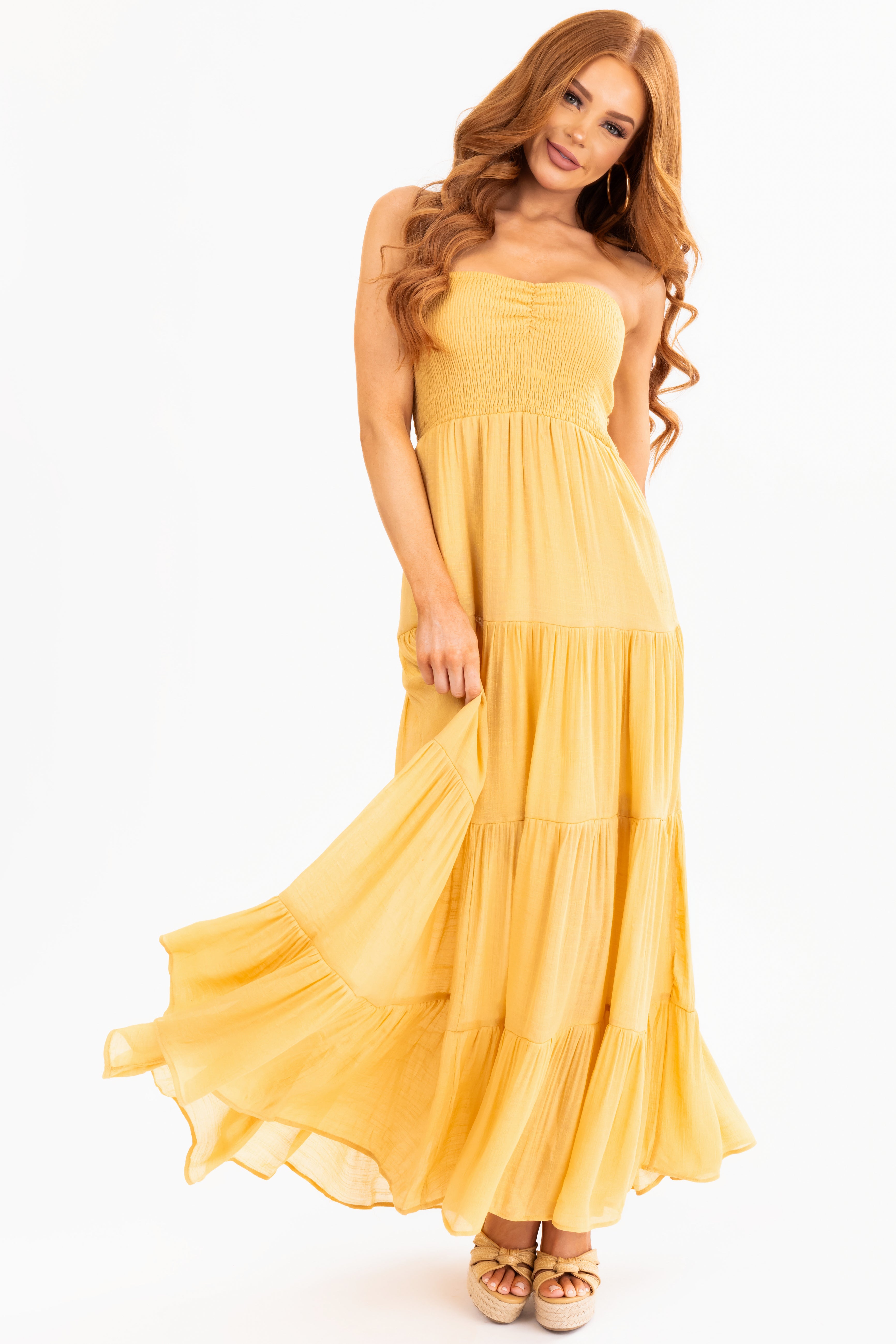 Amber Strapless Smocked Top Tiered Maxi Dress