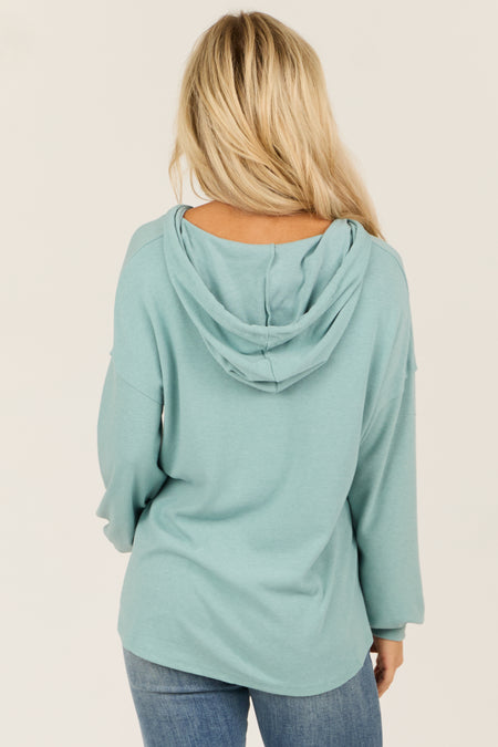 Arctic Blue Oversized Long Sleeve Hooded Shirt