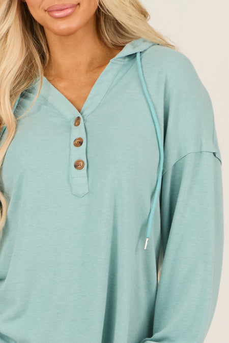 Arctic Blue Oversized Long Sleeve Hooded Shirt